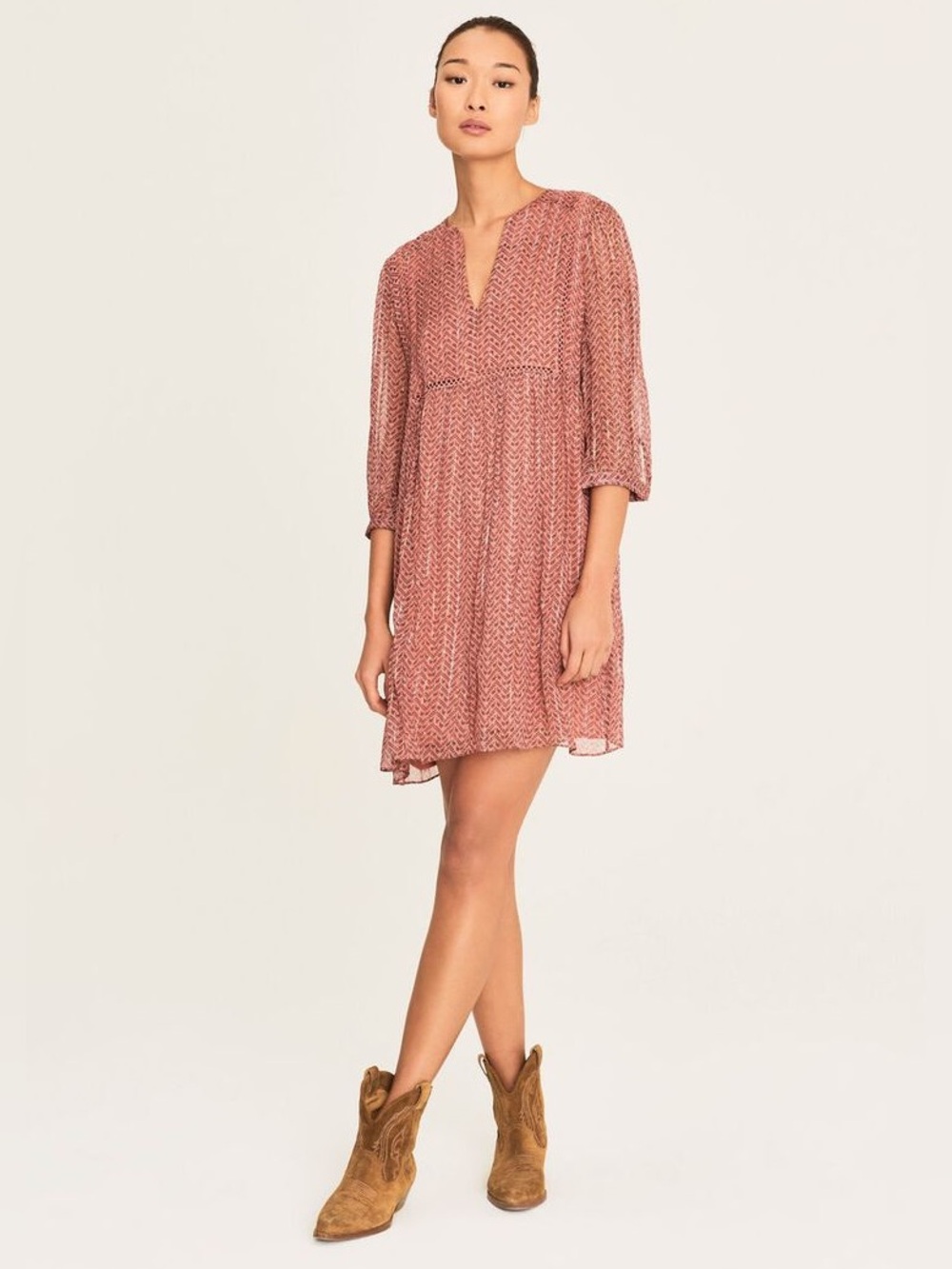ba&sh Will Metallic Paisley Mini Dress Raspberry Pink S $395